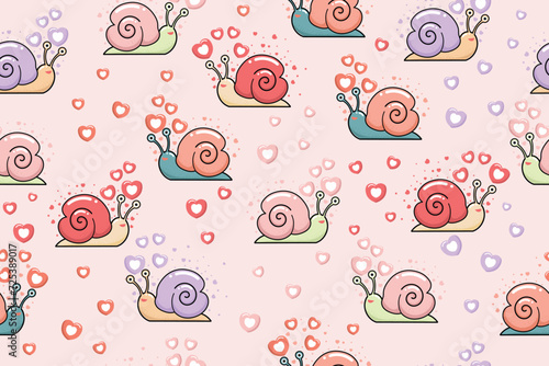 Seamless pattern of love shaped snail shells suitable for love design backgrounds, fabrics, wrappers, Valentine's Day, greeting cards, covers, etc.