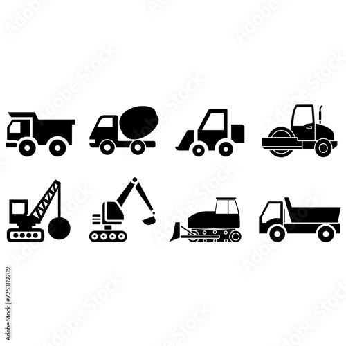 Construction machines icon vector set. Construction illustration sign collection. Truck symbol or logo.