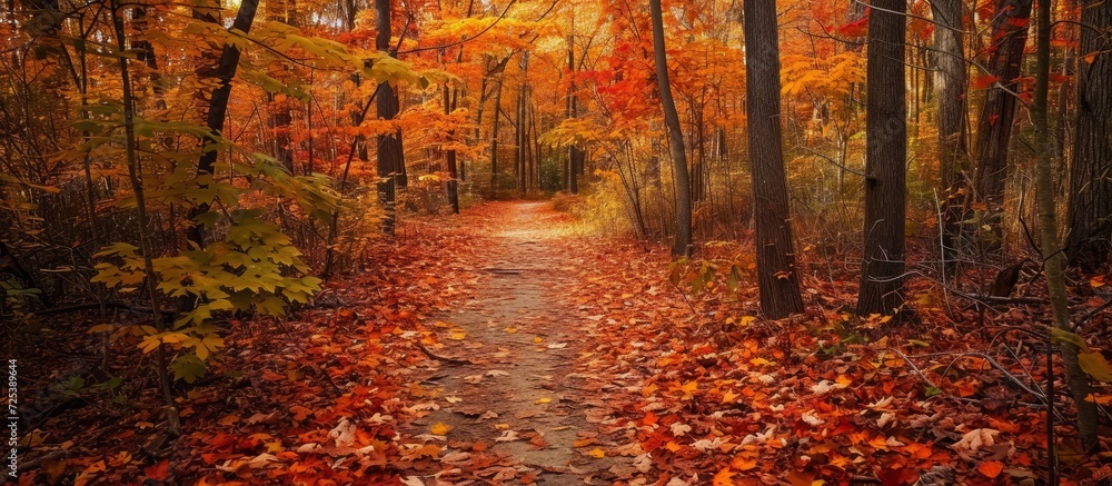 Gorgeous fall colors in the forest pathway Autumn Collection.