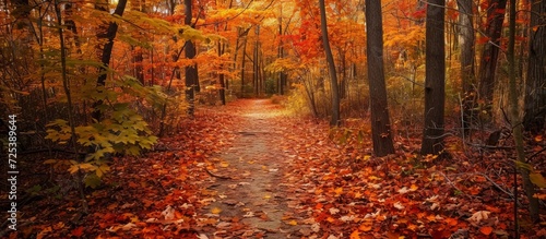 Gorgeous fall colors in the forest pathway Autumn Collection.