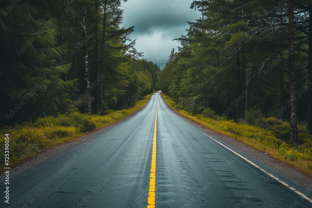 Fototapeta premium forest long road, AI generated