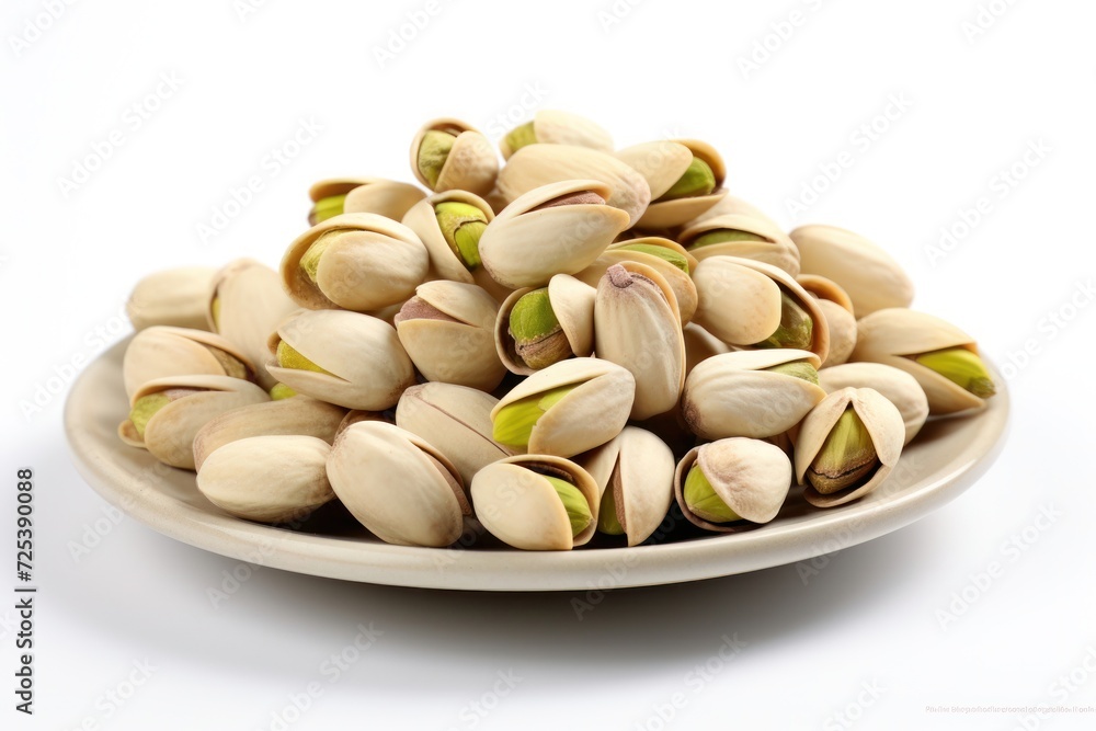 Pistachio nuts in white bowl isolated on a white background. Fresh pistachio close up. Pistachio nuts in white bowl isolated on a white background. Fresh pistachio close up.