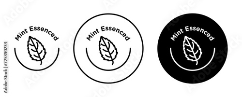 Mint essenced icon set. Vegan mint leaf smell vector symbol in a black filled and outlined style. Peppermint and menthol flavour sign.