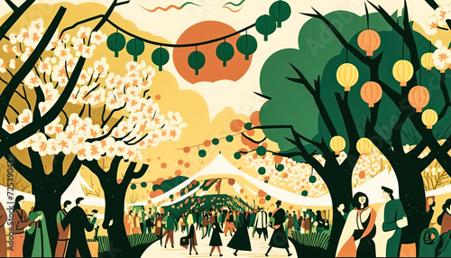 Naive illustration about urban life in the city