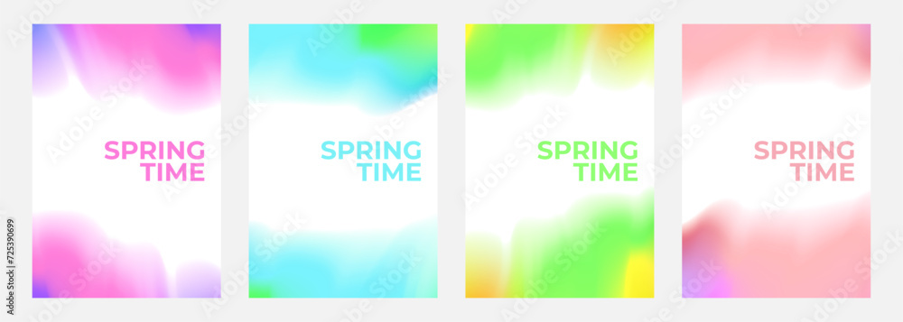 Set of vibrant blurred spring theme color backgrounds for creative Springtime season graphic design. Vector illustration.