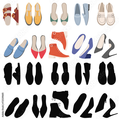 shoes top view set black silhouette, on white background vector