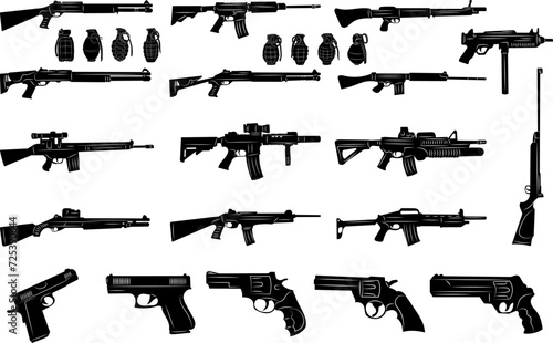 weapon set black silhouette, on white background vector