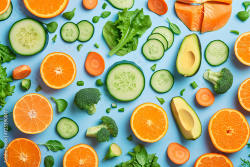 Photo fruits and vegetables flat lay