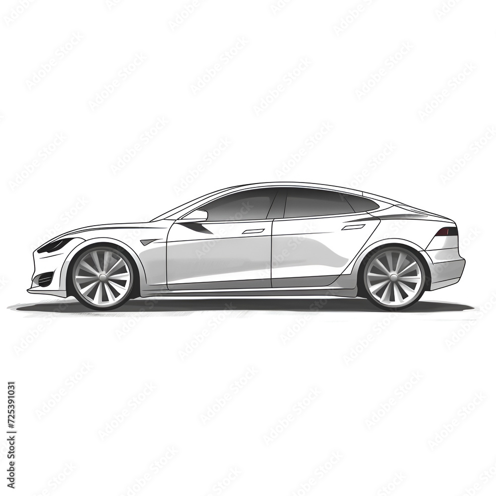 Tesla Car Watercolor Clipart, Ai generative