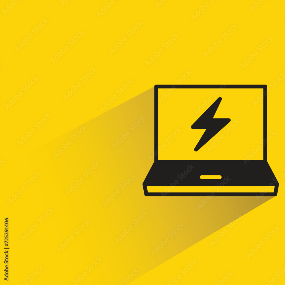 laptop and electricity icon with shadow on yellow background laptop and electricity icon with shadow on yellow background