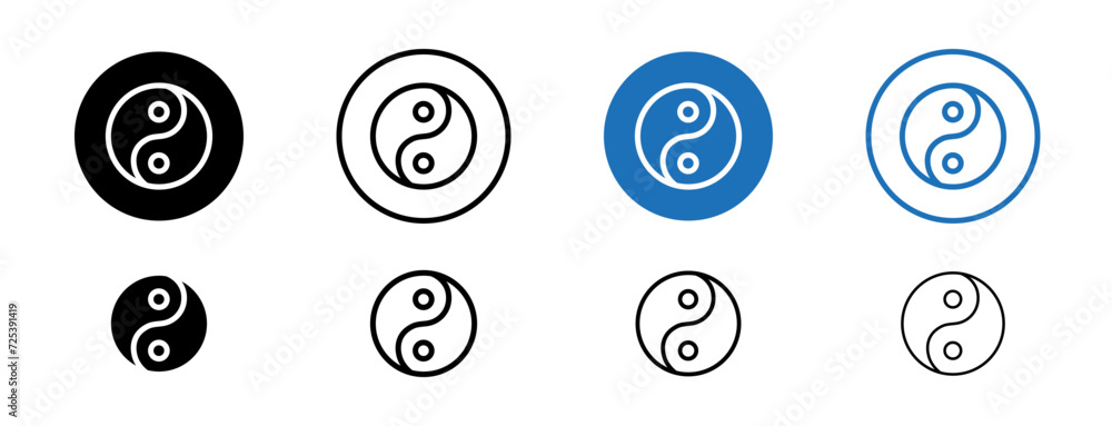 Overall Wellness Line Icon Set. Chinese yin yan vector symbol in black and blue color. - obrazy, fototapety, plakaty 