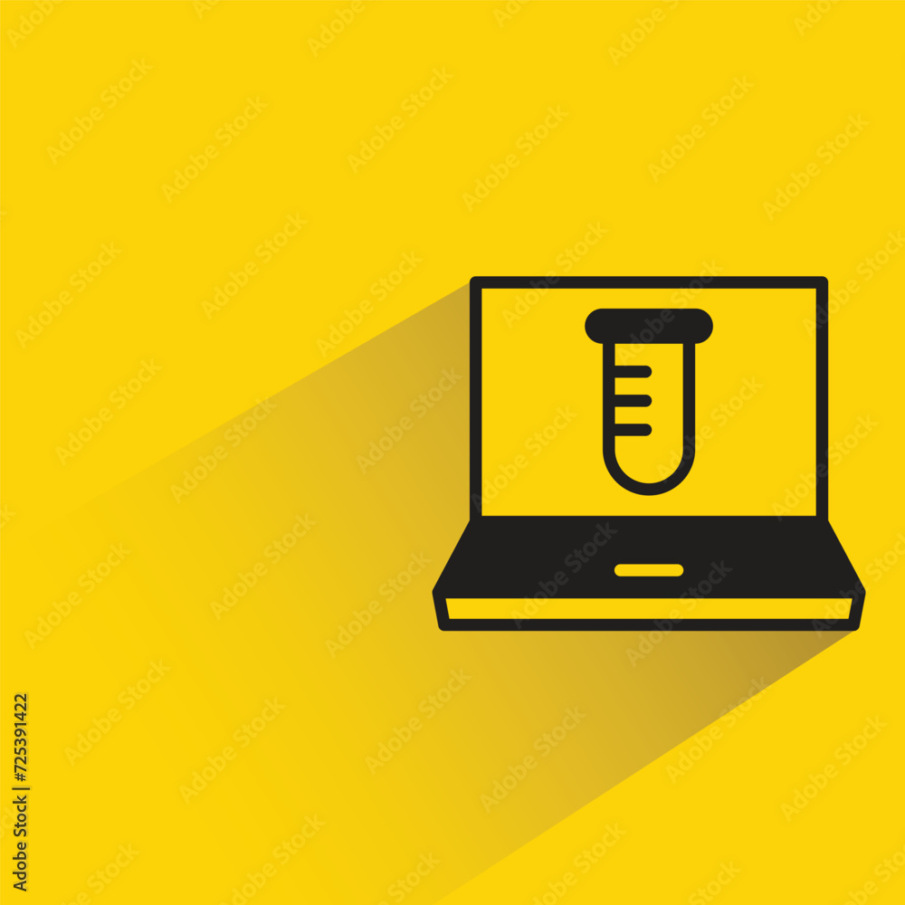 laptop and tube icon with shadow on yellow background laptop and tube icon with shadow on yellow background