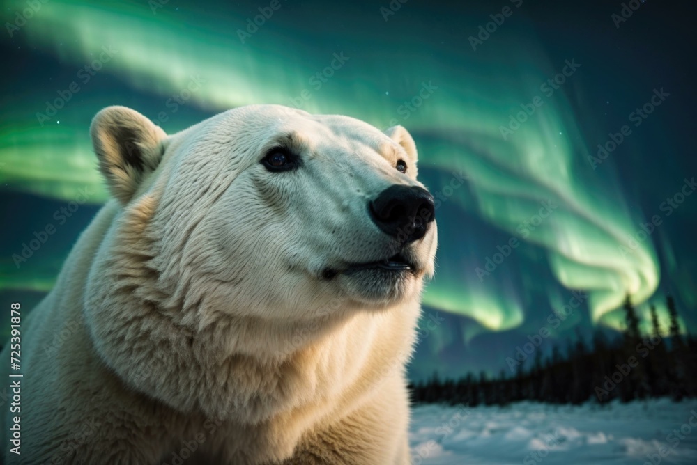 Polar bear and the arctic night sky. Generative AI. Polar bear and the arctic night sky. Generative AI.