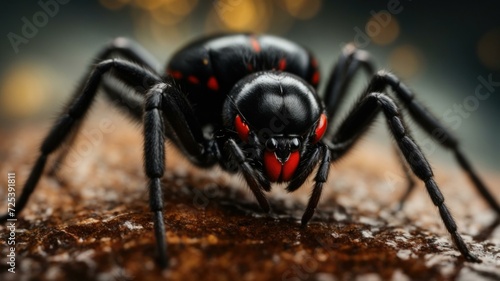 A black widow spider with red eyes. Generative AI. © serg3d