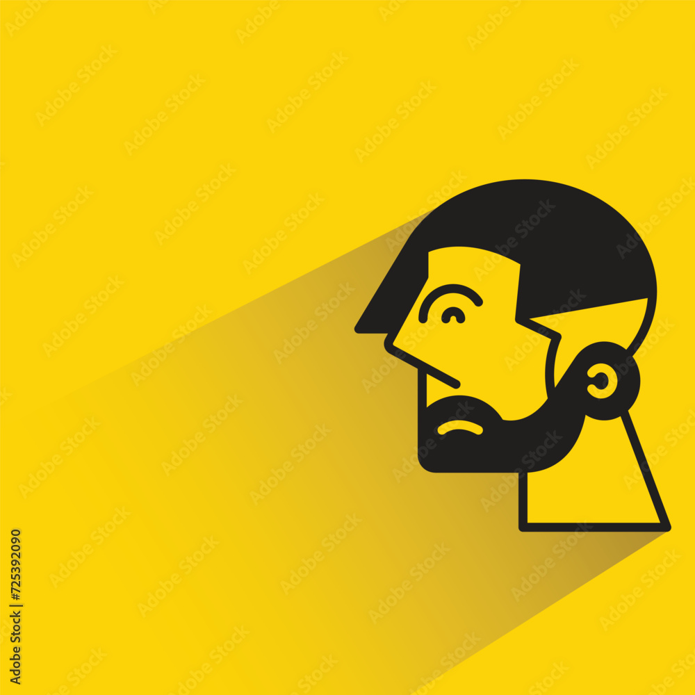 beard man avatar with shadow on yellow background