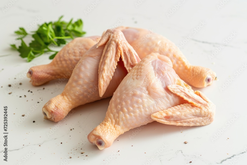 Raw chicken on white kitchen background