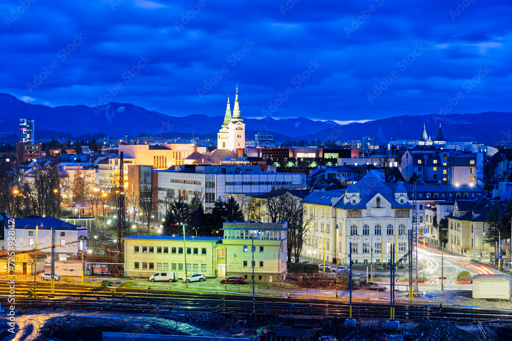 Zilina city in Slovakia in Europe evening view at night
