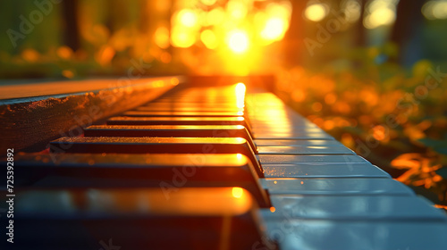 Close-Up of Sunny Piano Keys Setting on a Sunny Day With Blurred Background photo