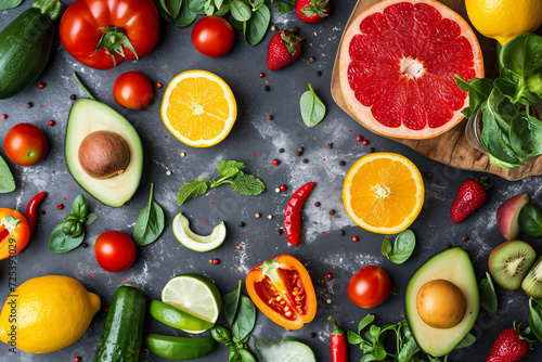 Photo fruits and vegetables flat lay