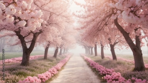 cherry blossom orchard, trees, pathway, photography backdrop, wedding backdrop, photoshop overlay,