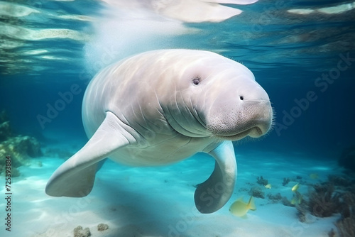 Cute animal Dugong in the waters of the Red Sea. photo