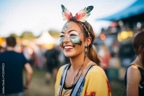 festival attendee with face paint cheering at an event