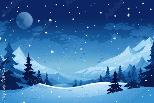 Enchanted Winter Night Landscape with Snow