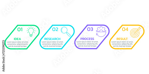4 step info graphic. Process diagram, chart with business icons. Four option timeline infographic design. Modern presentation, layout template. Vector illustration.