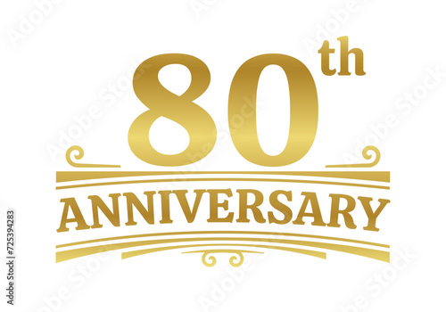 80 years anniversary logo, icon or badge. 80th birthday, jubilee celebration, wedding, invitation card design element. Vector illustration.