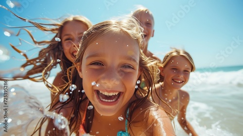 Joyful Moments: Children Playing in the Ocean Waves © esp2k