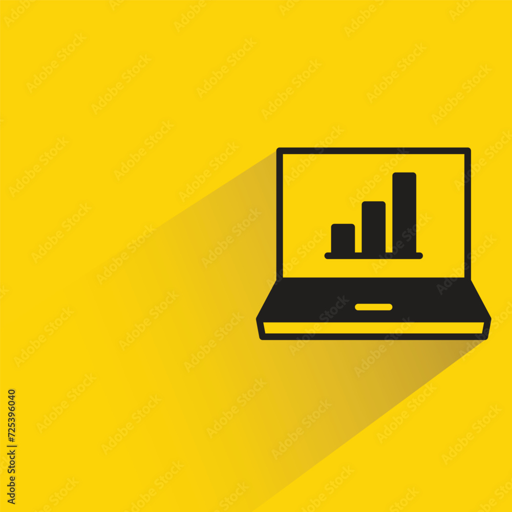 laptop and bar chart icon with shadow on yellow background