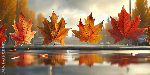 autumn leaves reflected in water HD 8K wallpaper Stock Photographic Image