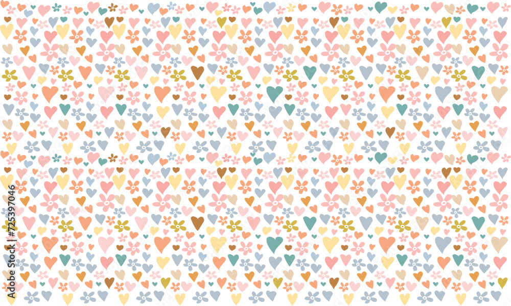 Lovely hand drawn doodle hearts seamless pattern, pastel colored hand drawn background, great for Valentine's or Mother's Day, textiles, banners, wrapping, wallpapers.
