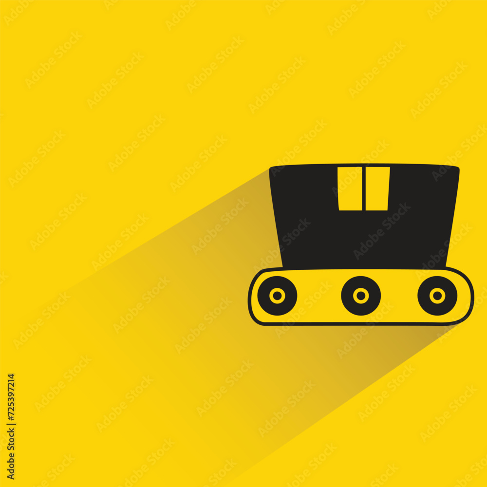 box on conveyor belt icon with shadow on yellow background box on conveyor belt icon with shadow on yellow background