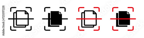 Paperwork Digitization Line Icon. Document Scanning Process Icon in Black and White Color. photo
