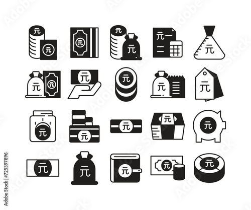 Chinese Yuan money icons set vector illustration