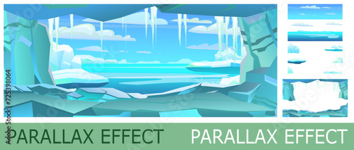Ice cave. Arctic and Antarctica. Set of slides for parallax effect. Funny cartoon style. Picture vector © WebPAINTER-Std