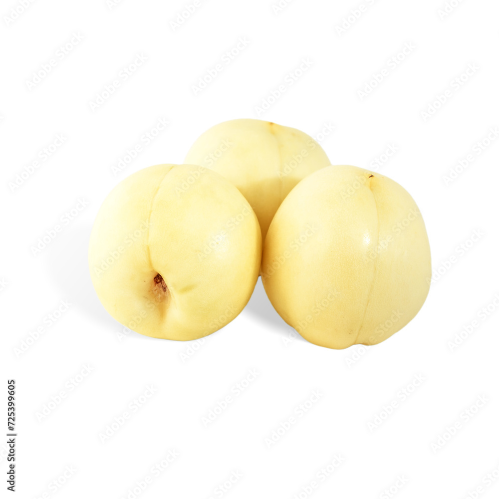 White peach fruit, Okayama white peach isolated on a white background. Sweet and delicious peaches. White peach fruit, Okayama white peach isolated on a white background. Sweet and delicious peaches.