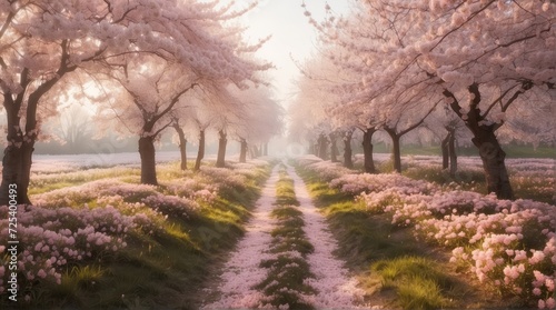cherry blossom orchard, trees, pathway, photography backdrop, wedding backdrop, photoshop overlay, photo