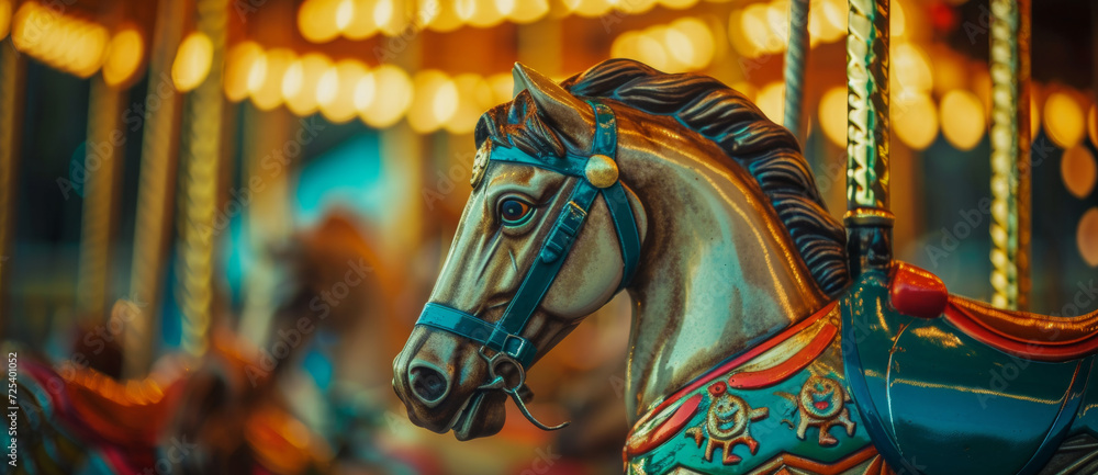 Vintage carousel horse under warm lights, echoing the nostalgia of childhood