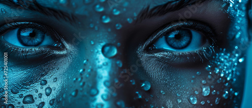 Mystical close-up of a woman s face with water droplets  evoking a sense of intrigue