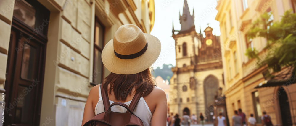 Traveler in a hat exploring historic European streets, the essence of wanderlust