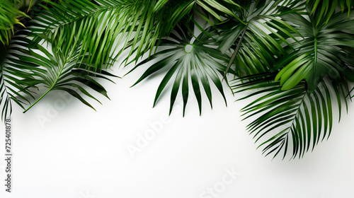 Tropical palm leaves on white background. Top view  flat lay