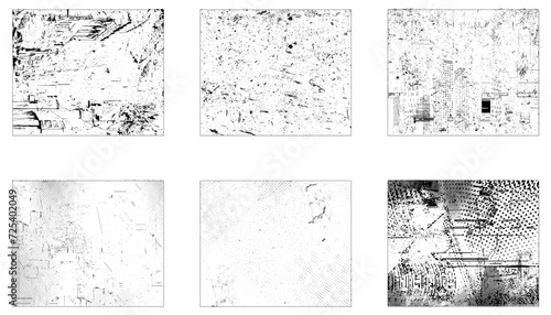Collection of urban grungy textures. Crackle line and scratch on concrete and stone surface. Abstract vector background in black and white color.