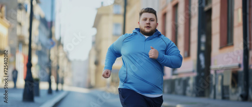 Determined man jogging through city streets, the epitome of dedication to health
