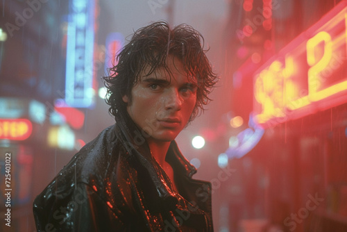 Stylish 1980s action movie male hero