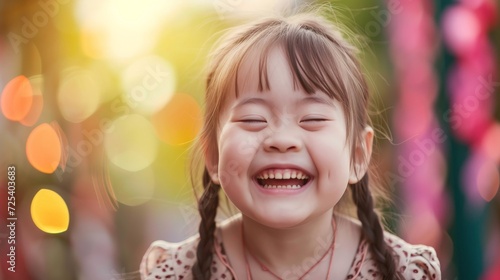 Cute Portrait down syndrome girl laugh life joyful. © Sasint