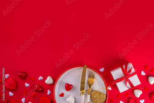 Valentine day dinner table setting background photo