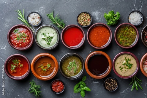 Selection of Different Sauces in Bowls.