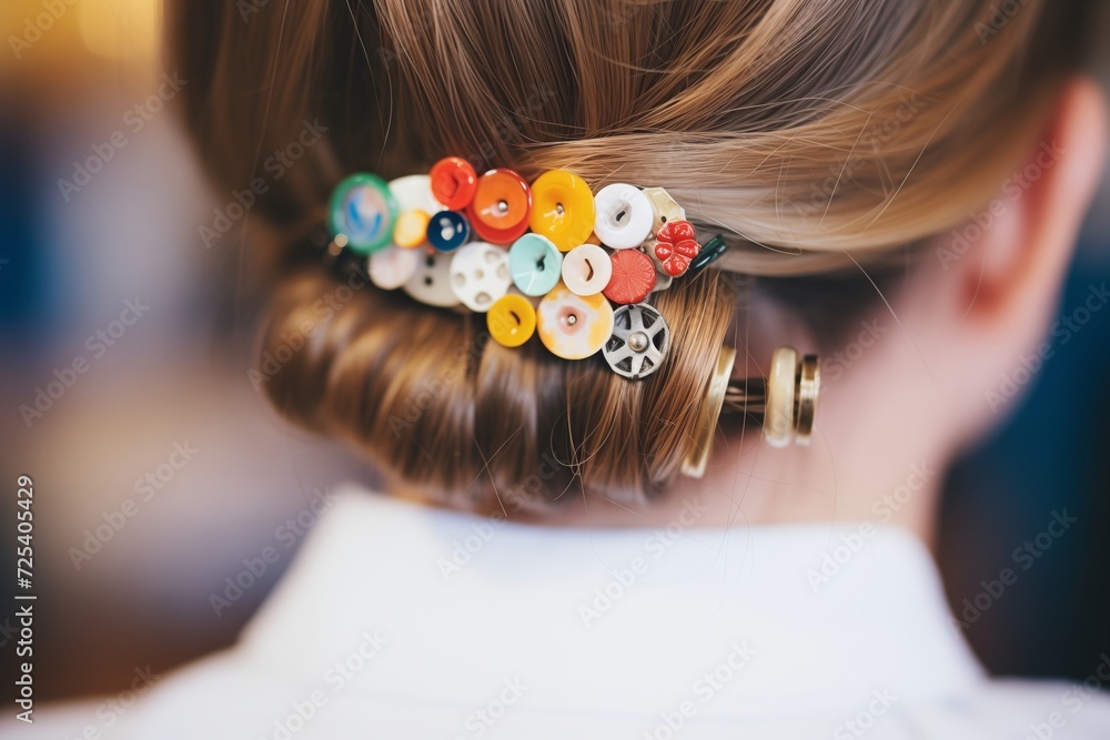 Naklejka premium diy hairpin with buttons and beads in a playful hairdo